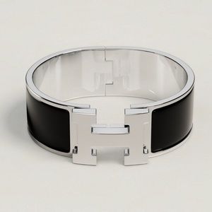 HERMES CLIC CLAC H bracelet Black enamel with Silver hardware Wide